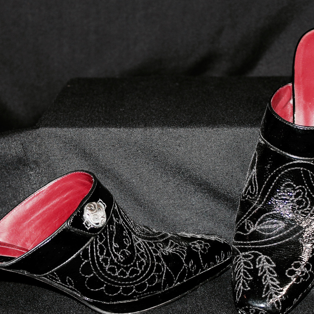 Brighton Black Mules with Red inside